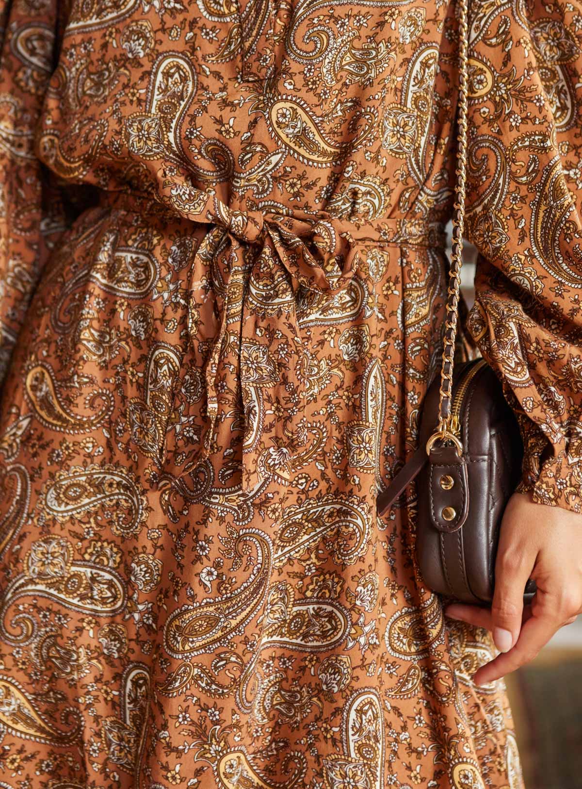 Robe longue marron a motif - S