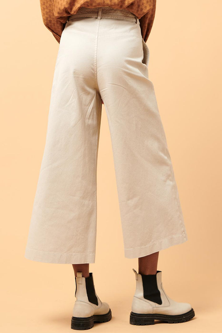 Wide 7/8 belted canvas pants - 42