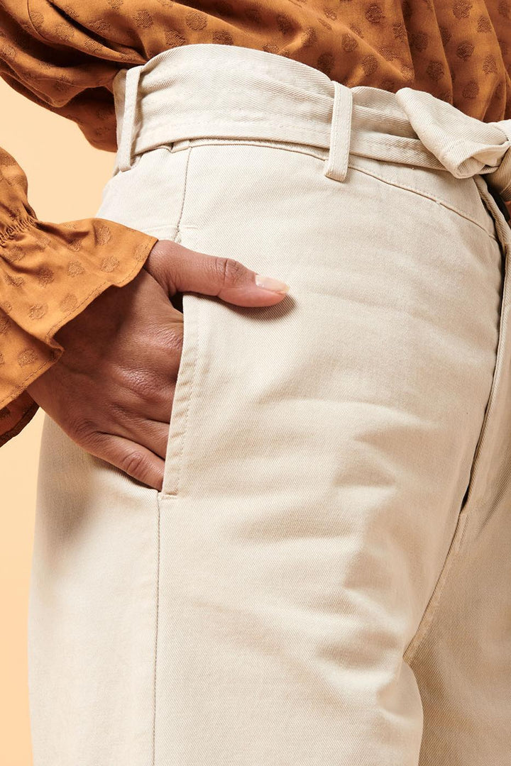 Pantalon en toile large 7/8ème ceinturé - 42