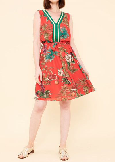 Robe rouge à motifs de fleurs La Fée Maraboutée - 42
