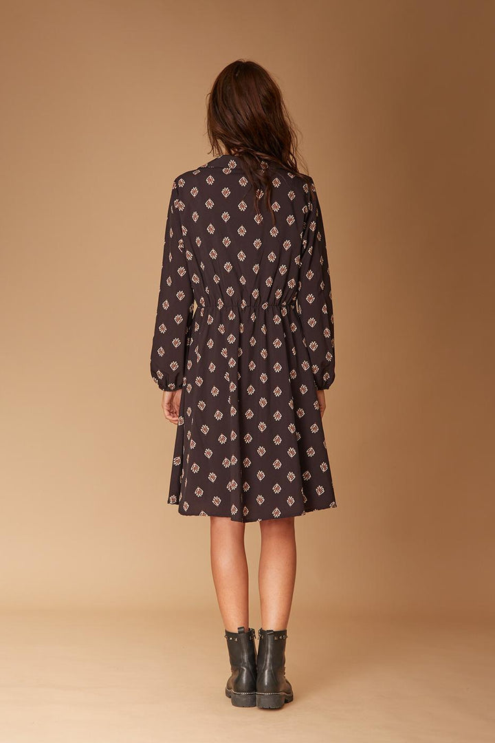 Cross-neck leaf print dress - S/36