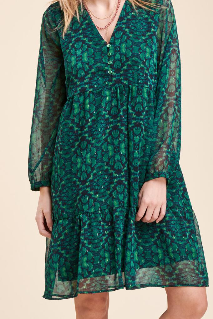 Kurzes Kleid aus bedrucktem Polyester-Voile mit Batikmuster – S/36