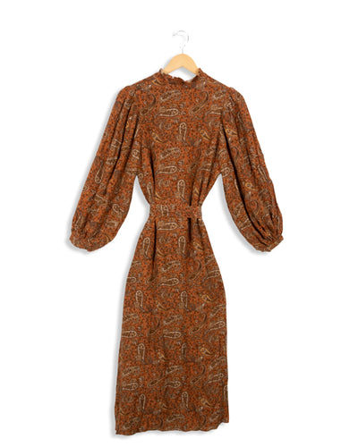 Robe longue marron a motif - S
