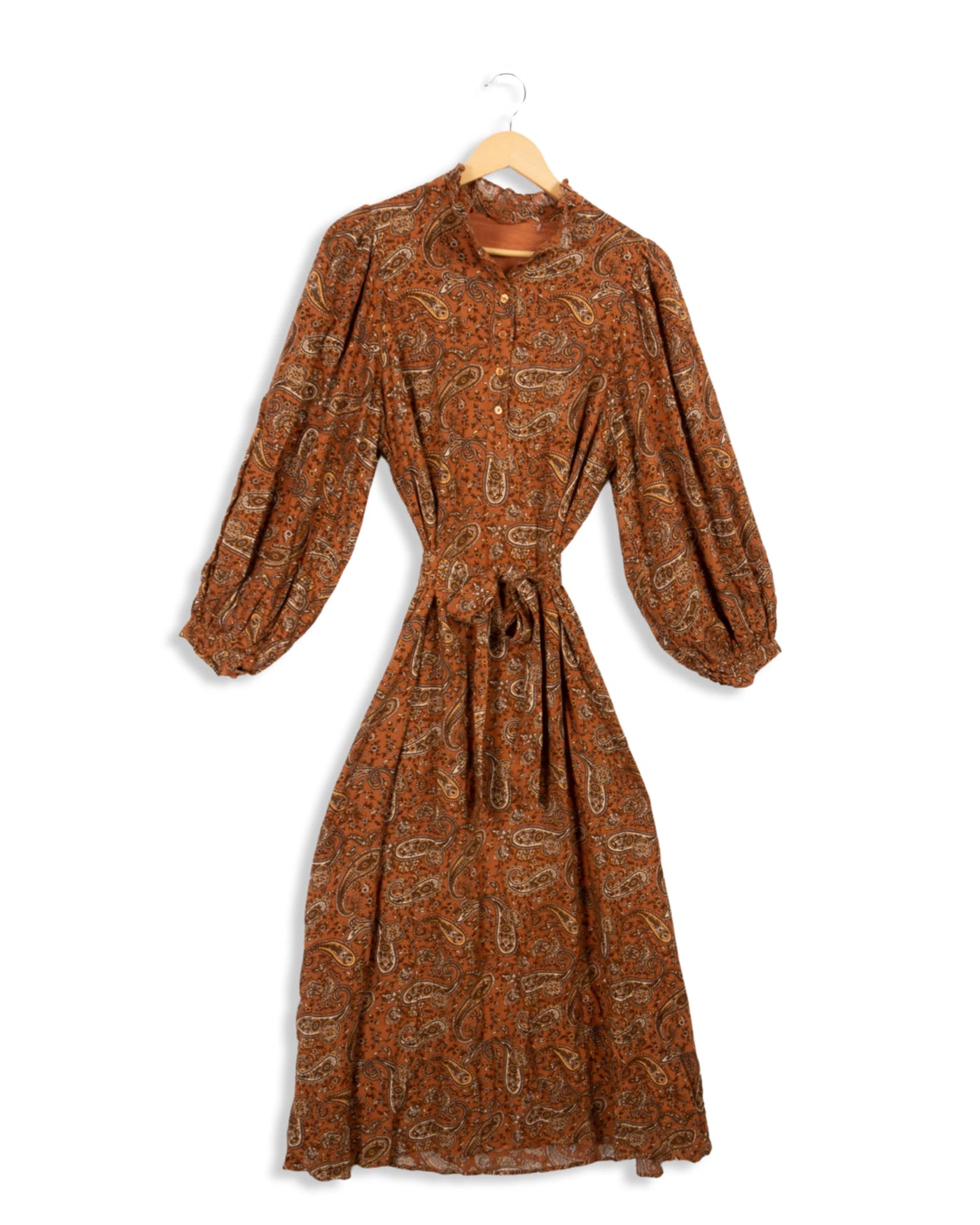 Robe longue marron a motif - S