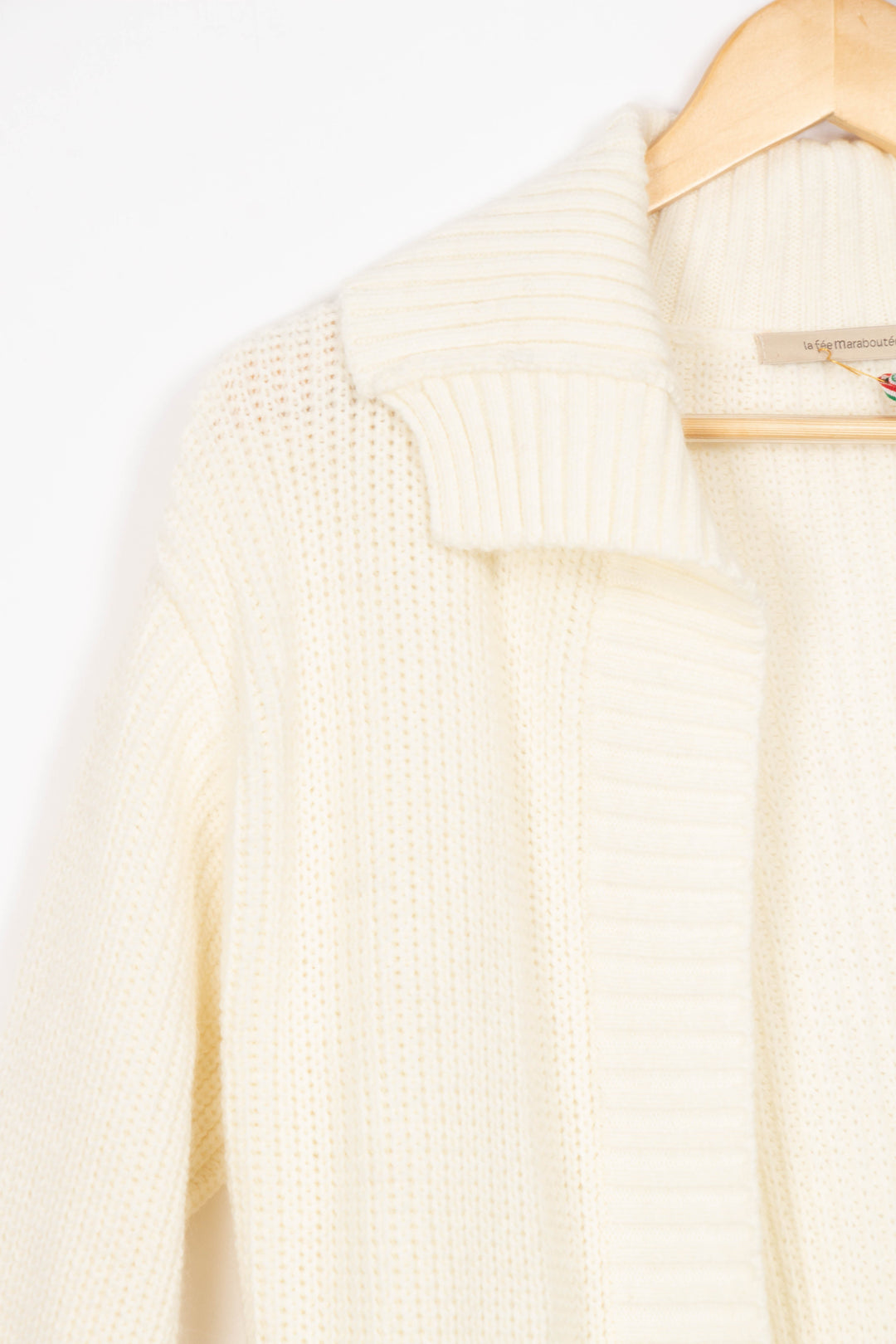 Long white knit cardigan - L
