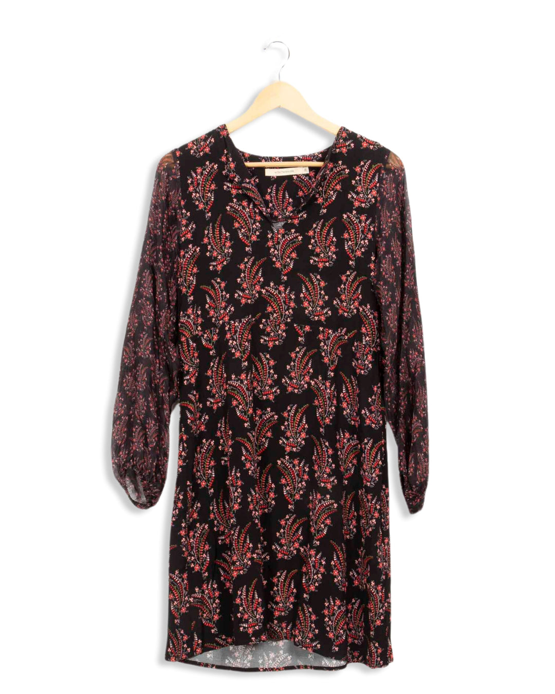 Robe midi noir à fleurs rouges La Fée Maraboutée - 34