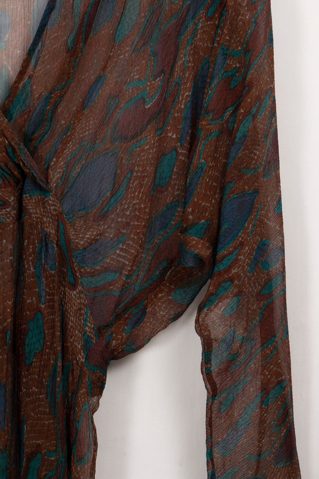 Antik Batik braunes und blaues transparentes Kleid – 38