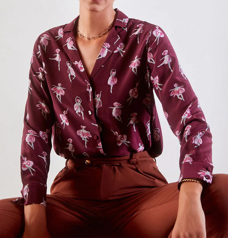 Blouse col pyjama en soie Ballet de Tulipes Bordeaux Soi Paris - 38