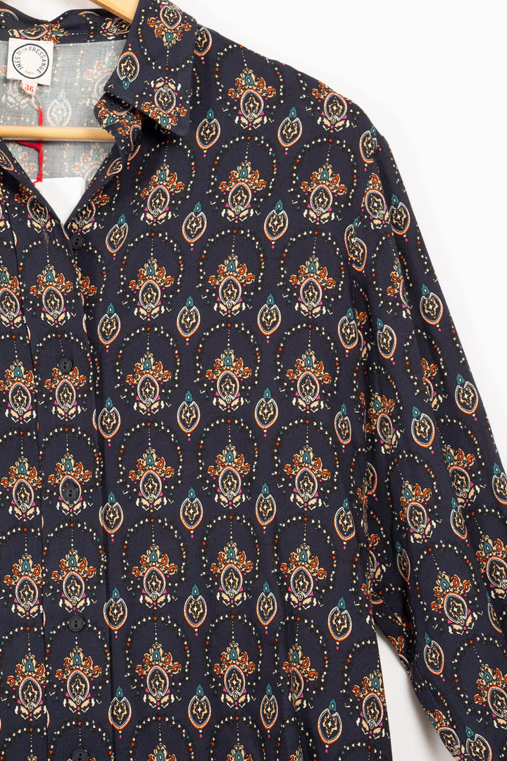 Navy blue shirt with Multicolor patterns - 36