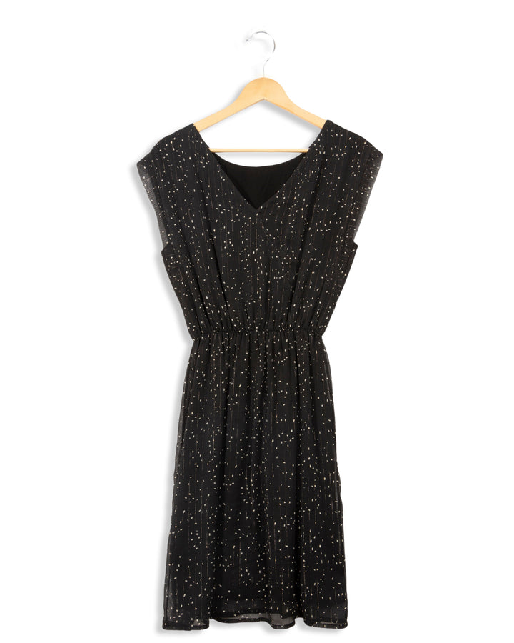 Black midi dress with white polka dots - 42