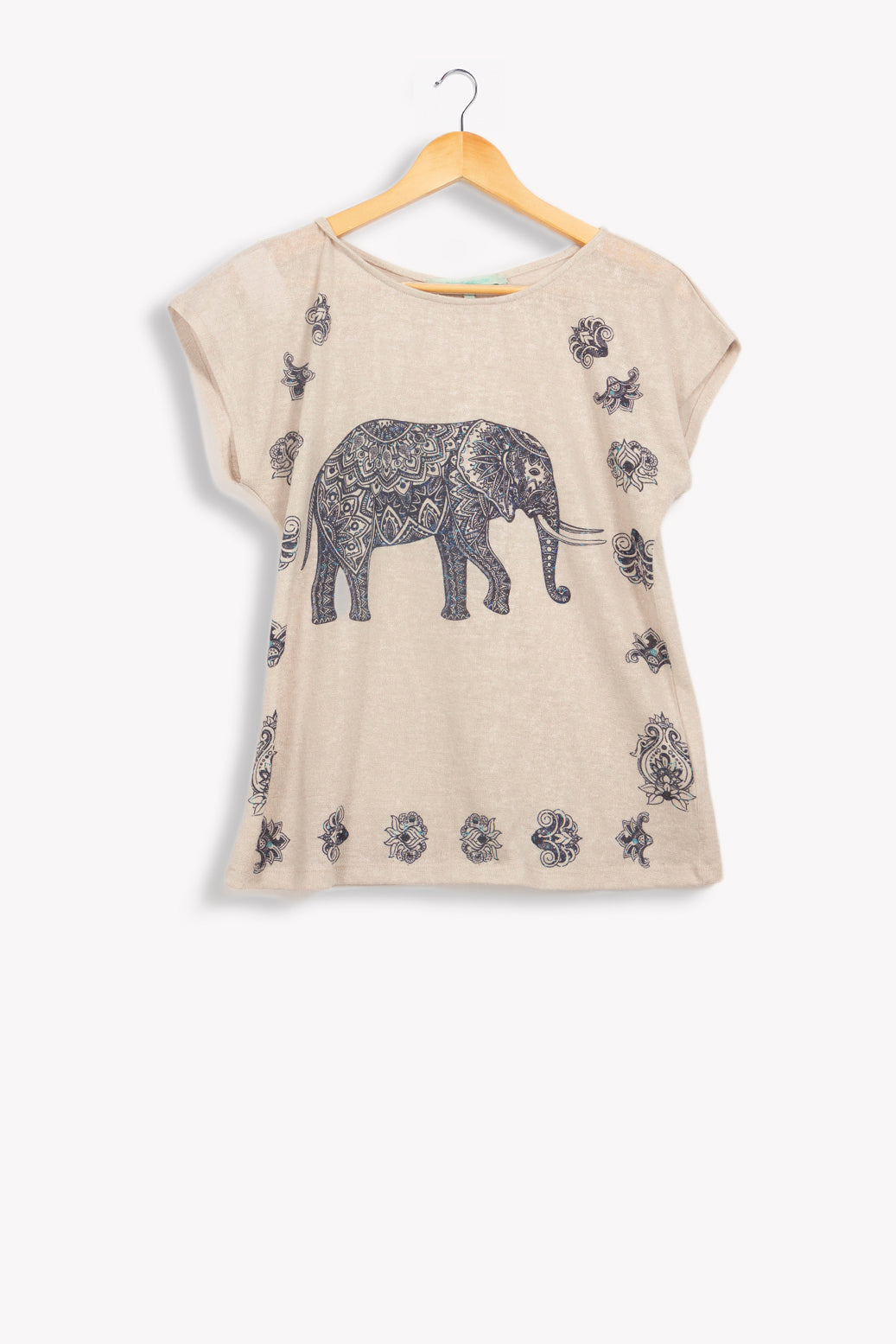 T-shirt beige à motif  d'élephant - T2