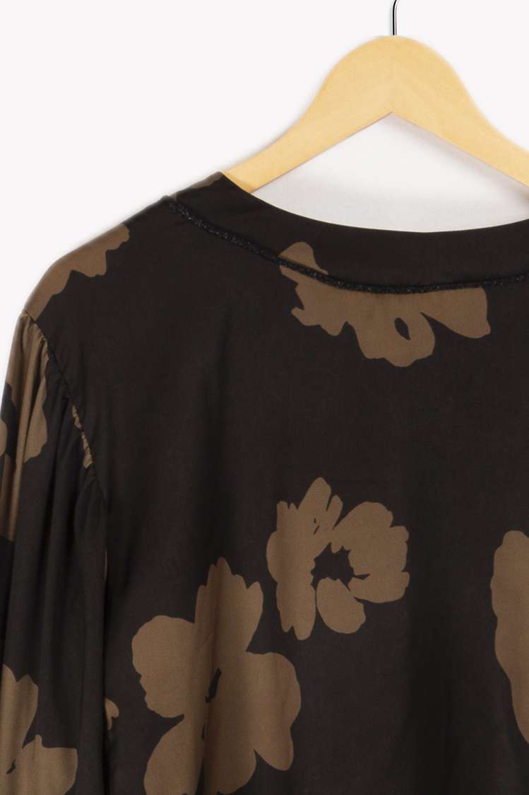 Schwarze Bluse mit senffarbenem Blumenmuster – 40