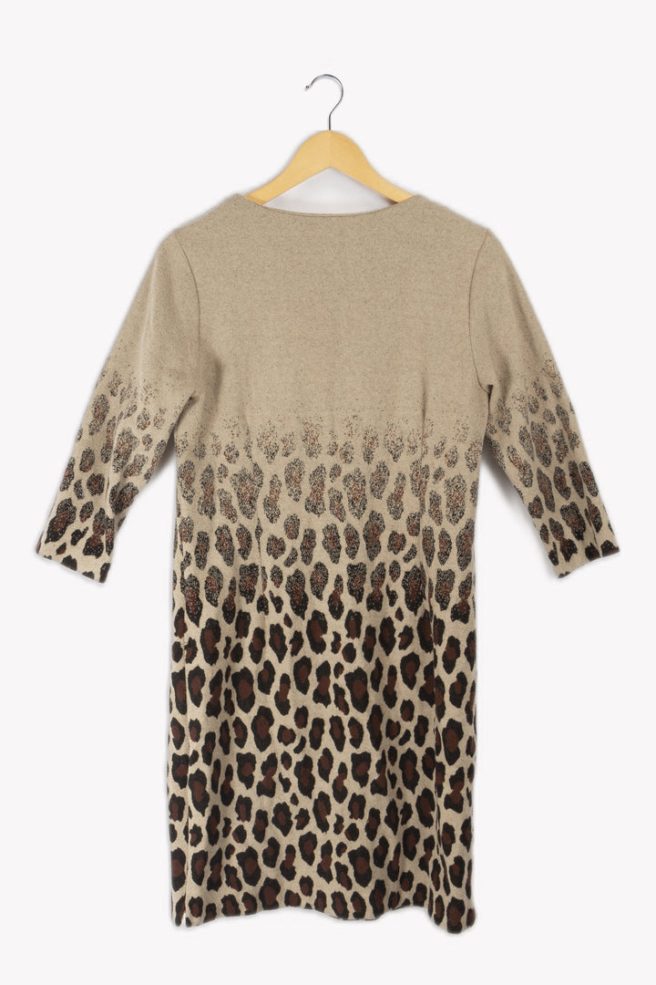 Beige winter dress with leopard patterns - 40