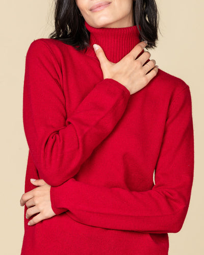 Pull col roulé rouge - S