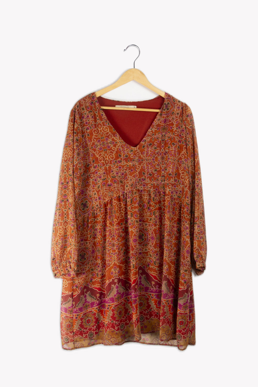 Short printed dress with long sleeves in recycled polyester - XXL/44